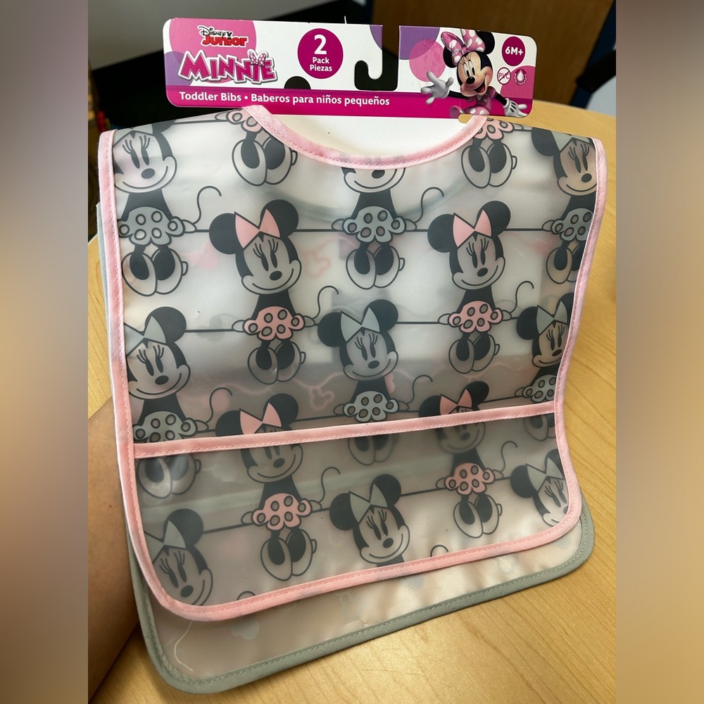 Disney Junior Minnie Mouse 2 pack toddler bibs, Pink & Sage Green